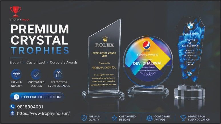 Best Trophy Manufacturers in India | Customised Crystal, Acrylic & Metal Trophies