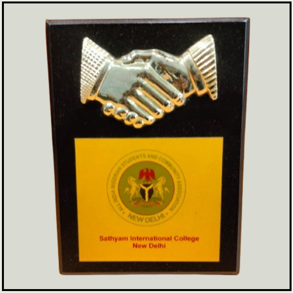 Black Wooden Plaque with Hand Shake