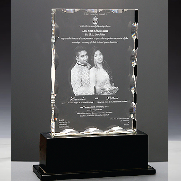 Personalized Crystal Rectangle with Wooden Base