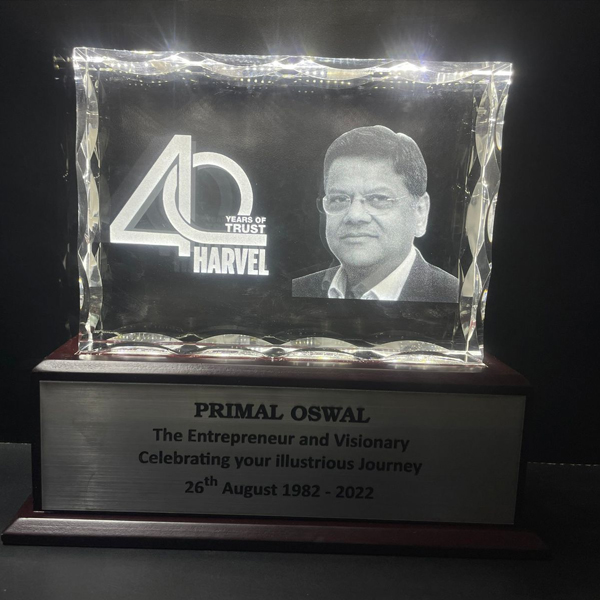 Custom Engraved Crystal Trophy With Light Wooden Base