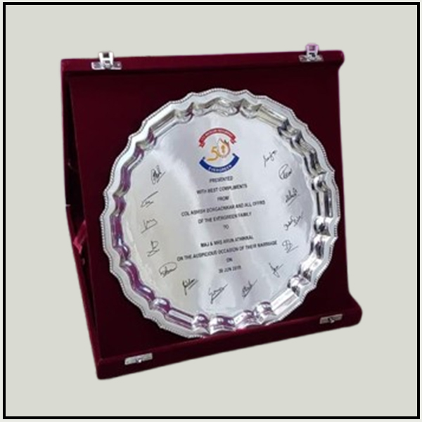 Silver Salver Plate with Red Velvet Box - Custom Mementos Delhi NCR