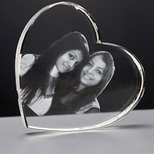 2D Laser Engraved Heart Crystal | Premium Crystal Trophies Manufacturers India