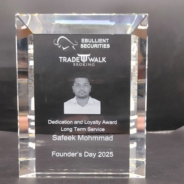 Custom Crystal Trophies Manufacturers | 2D Laser Engraved Awards India