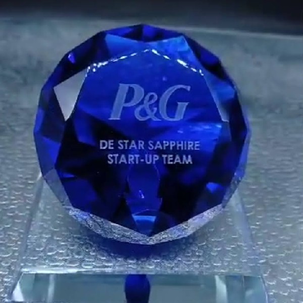 Customised Blue Diamond Sphere Award | Premium Sapphire Crystal Trophy Makers