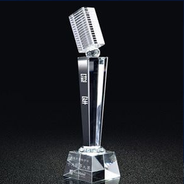 Elite 3D Laser Etched Microphone Award | Premium Crystal Trophy for Anchors & RJs