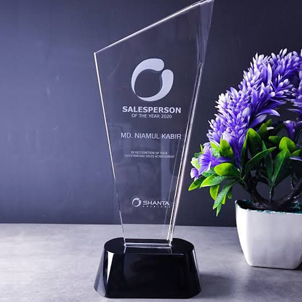 Customised Sales Achievement Award | Luxury Glass Trophy for Corporate Excellence