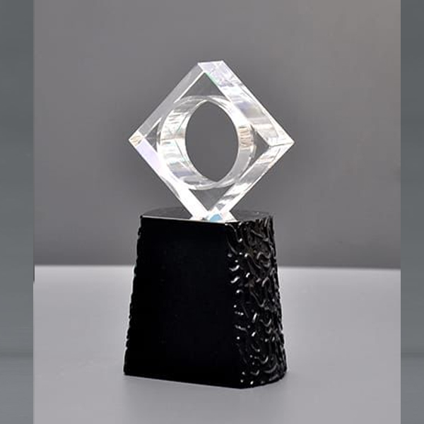 Modern Abstract Crystal Trophy with Textured Black Base
