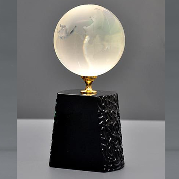 Premium Crystal Globe Trophy with Gold Accents & Textured Base