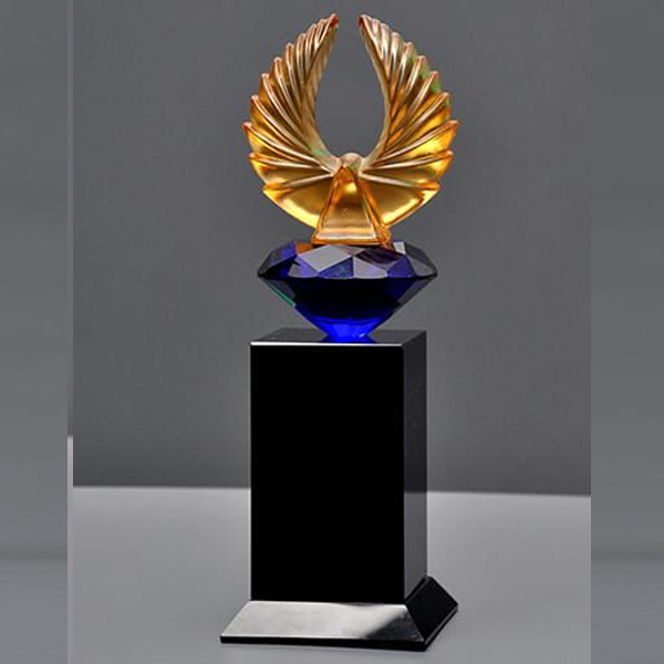 Luxury Gold & Cobalt Blue Crystal Trophy for Executive Honors
