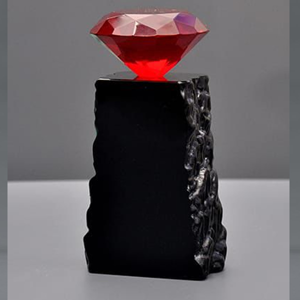 Red Crystal Diamond Trophy with Hand-Textured Black Base