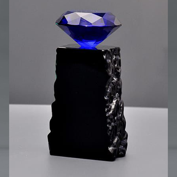 Cobalt Blue Crystal Diamond Trophy with Hand-Textured Black Base
