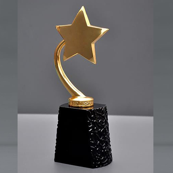 Premium Gold Star Trophy with Hand-Textured Black Crystal Base