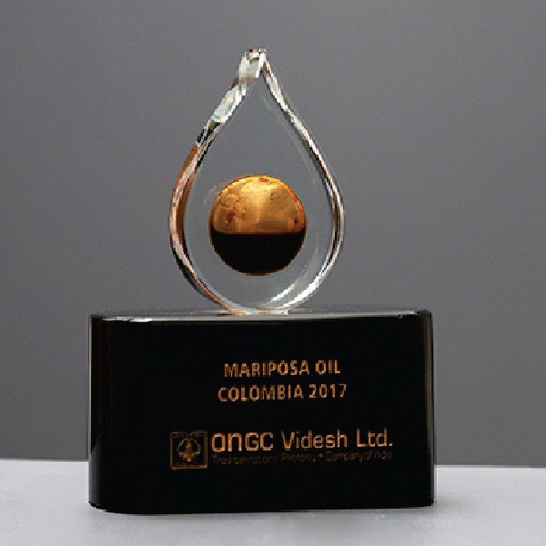 Premium Oil & Gas Industry Crystal Trophy with Gold Sphere
