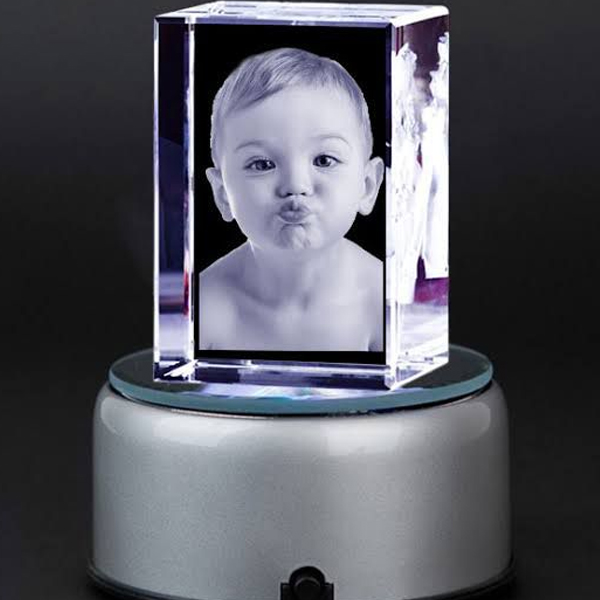 Personalized 3D Laser Photo Crystal with LED Rotating Base
