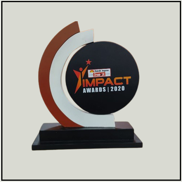Modern Crescent Layered Wooden Trophy | Custom Corporate Awards Delhi