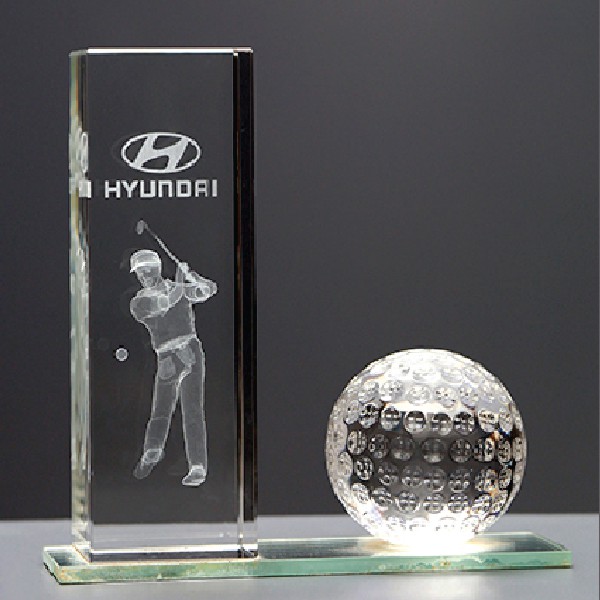 Premium Crystal Golf Trophy – 3D Etched Golfer & Crystal Ball
