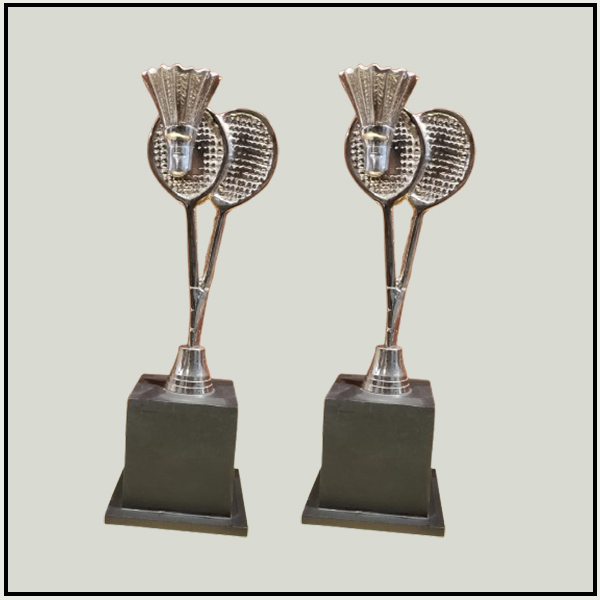 Silver Badminton Sports Trophy | Customized Racket Awards | Trophy India