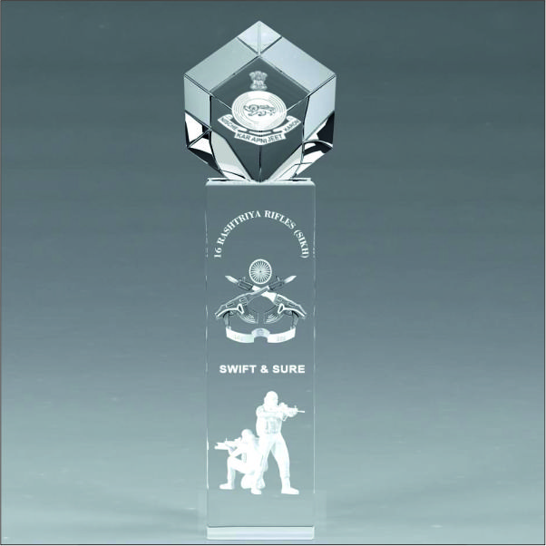 Rashtriya Rifles 3D Crystal Trophy | Indian Army Mementos | Trophy India