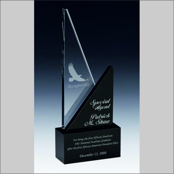 Designer Slant Acrylic Trophy with UV Printing - Black & Clear