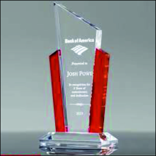 Premium Slant Top Acrylic Trophy with Red Side Wings - UV Printed