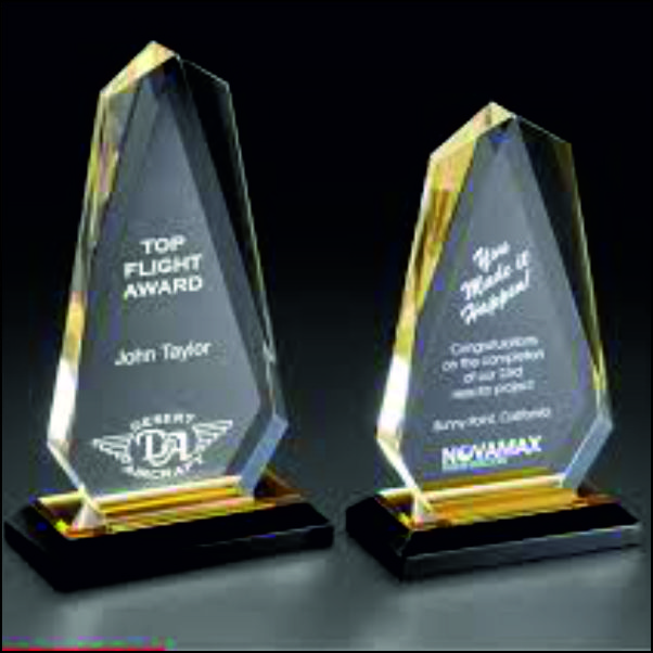 Chiseled Edge Acrylic Trophy - Gold Base & Custom UV Printing