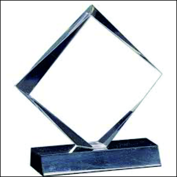 Tilted Diamond Acrylic Trophy - Custom UV Printing & Black Base