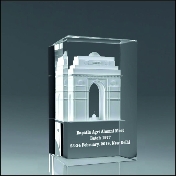 Custom 3D Laser Engraved India Gate Crystal Trophy