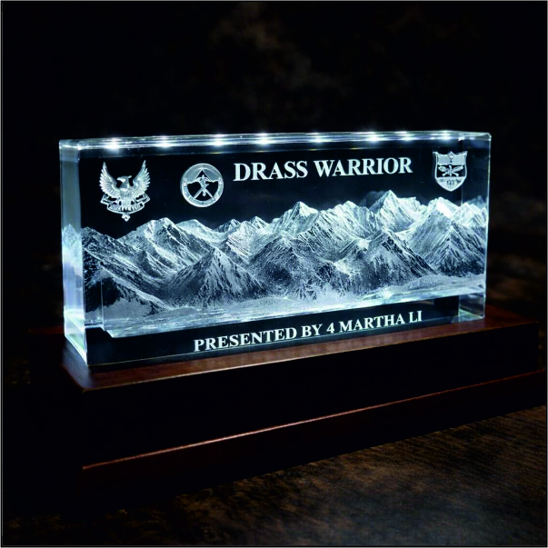 3D Laser Engraved Mountain Terrain Crystal with LED Wood Base