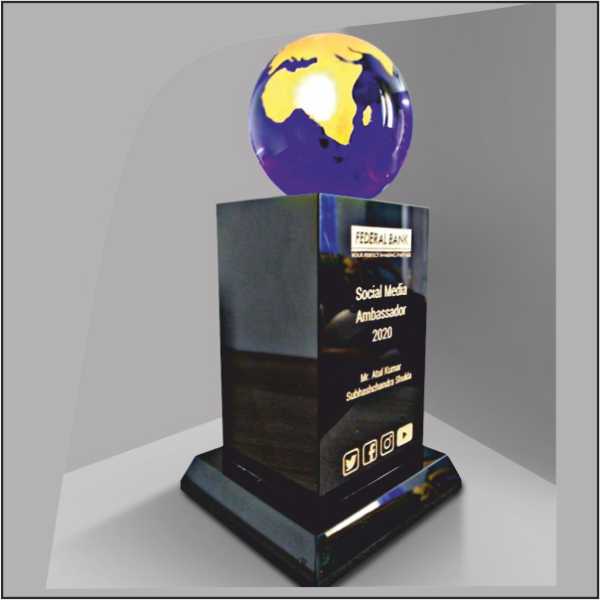 Customised Globe Crystal Trophy - Premium Corporate Awards Delhi