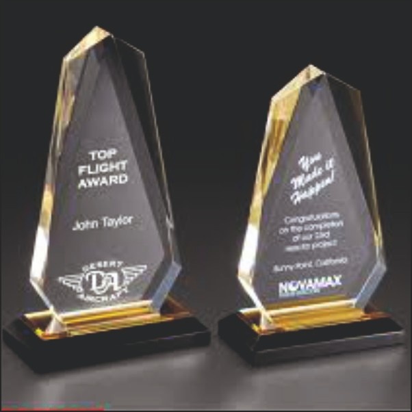 Chiseled Edge Acrylic Trophy - Gold Base & Custom UV Printing