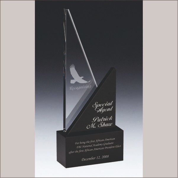 Designer Slant Acrylic Trophy with UV Printing - Black & Clear