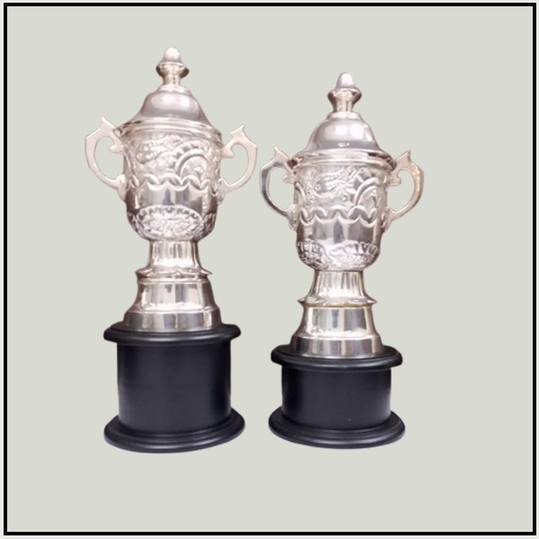 Matching Set Silver Plated Embossed Trophy Cups