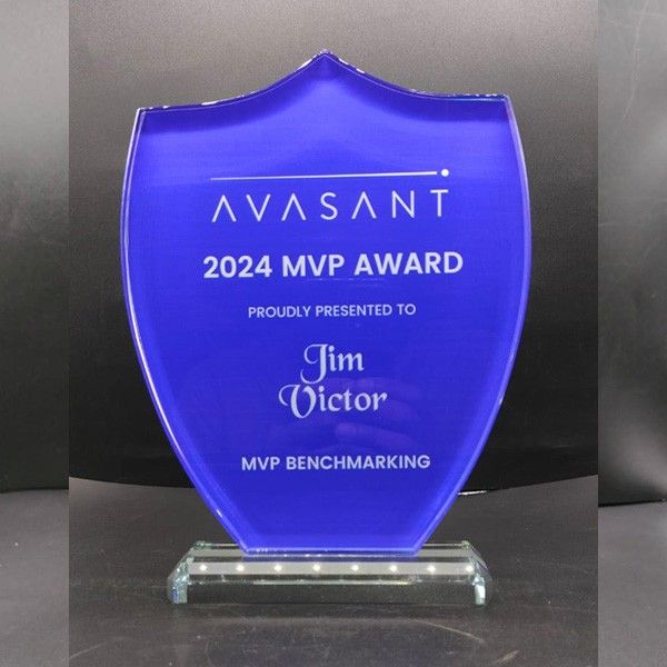 Cobalt Blue Glass Shield Award | UV Printed MVP Trophy