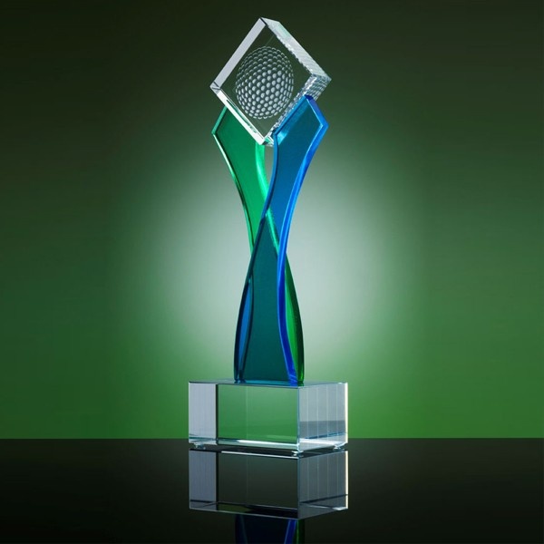 Elegant Customised Crystal Golf Award - 3D Etched Design