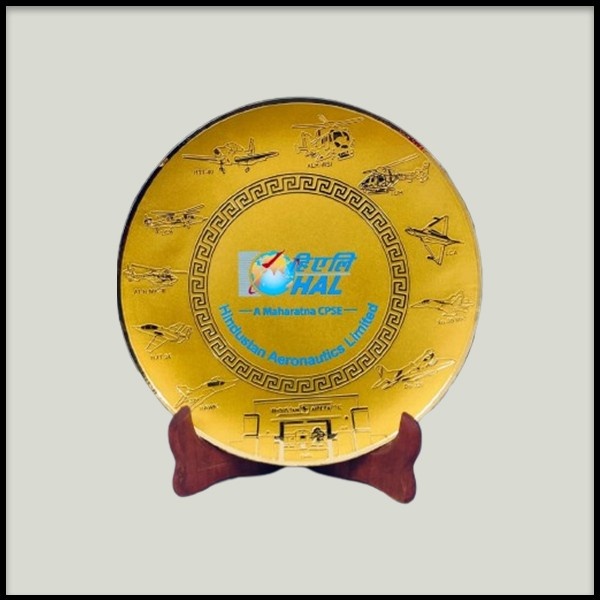 Custom Technical Engraved Gold Salver Plate - PSU & Aerospace Awards