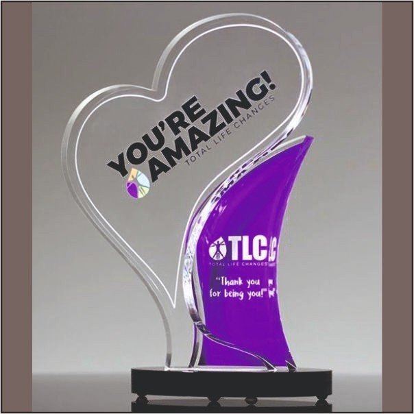 Custom Heart Appreciation Award | Purple Wave Acrylic Trophy Delhi