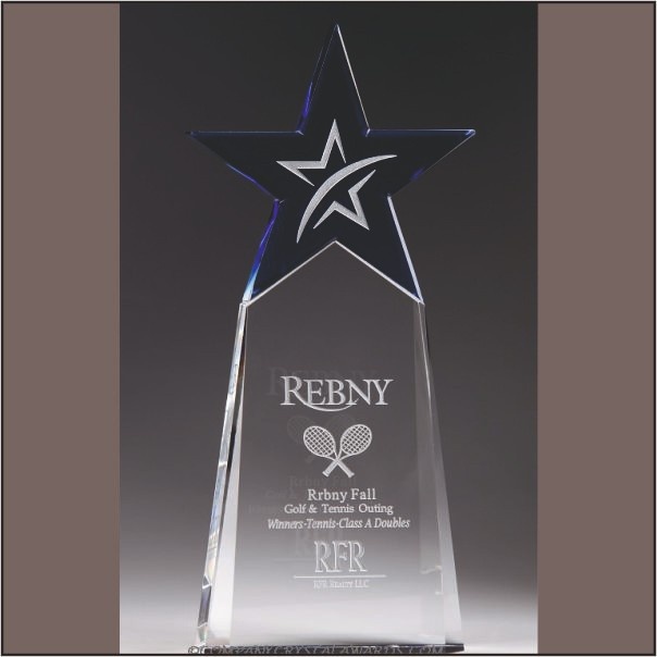 Blue Star Pillar Crystal Award - Premium Corporate Achievement Trophy
