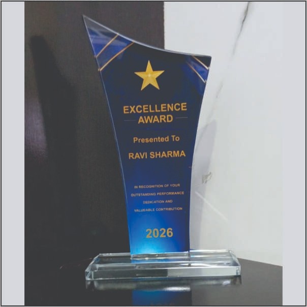 Premium Star Excellence Angular Blue Crystal Trophy Award