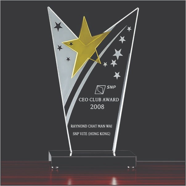 Premium V-Shaped Crystal Star Trophy - Corporate Excellence Award