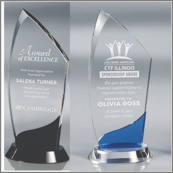Premium Flame Silhouette Crystal Trophy with Colored Accents