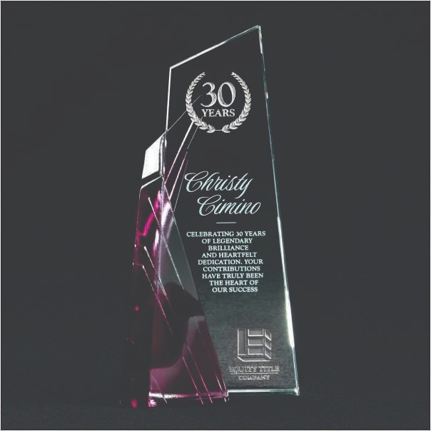 Premium Dual-Peak Crystal Milestone Trophy with Ruby Accent