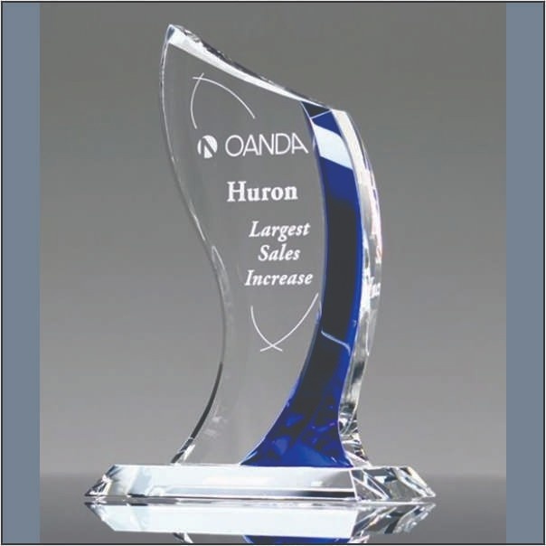 Premium S-Wave Crystal Trophy with Cobalt Blue Accent | Corporate Sales Award