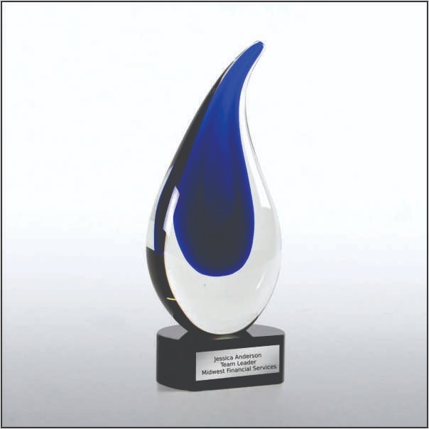 Artistic Cobalt Blue Teardrop Crystal Award | Premium Corporate Trophy
