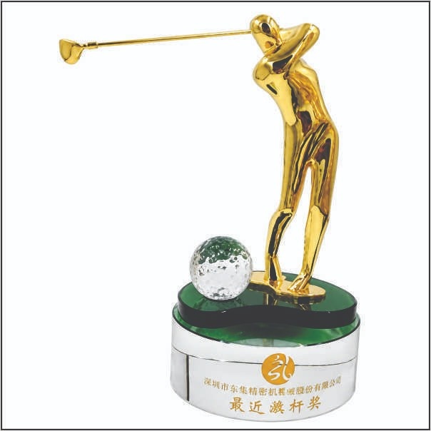 Luxury Gold Metal & Green Crystal Golf Trophy – Customised Awards Delhi