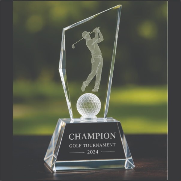 Customised Crystal Golf Trophy Plaque – Premium Awards Delhi