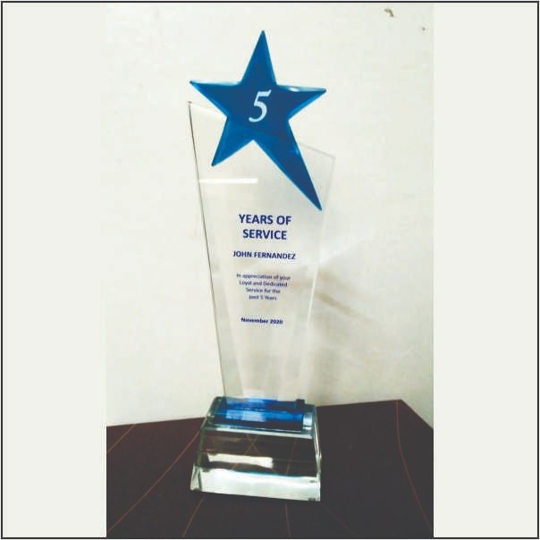 Blue Star Crystal Trophy for Corporate Performers and Anniversaries