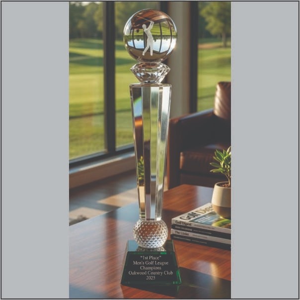Premium Long Pillar Crystal Golf Trophy – Customised Awards Delhi