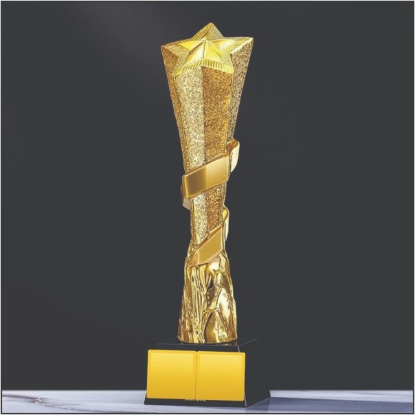 Handcrafted Textured Pillar Gold Star Trophy