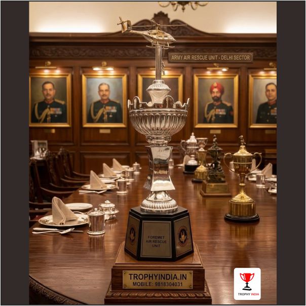 Premium Handcrafted Silver Plated White Metal Army Aviation Trophy | TrophyIndia