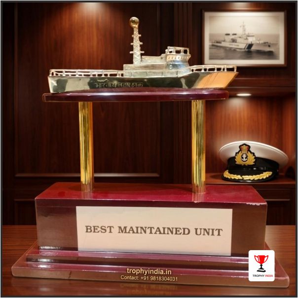 Premium Handcrafted Indian Coast Guard Navy Vessel Metal Trophy | TrophyIndia